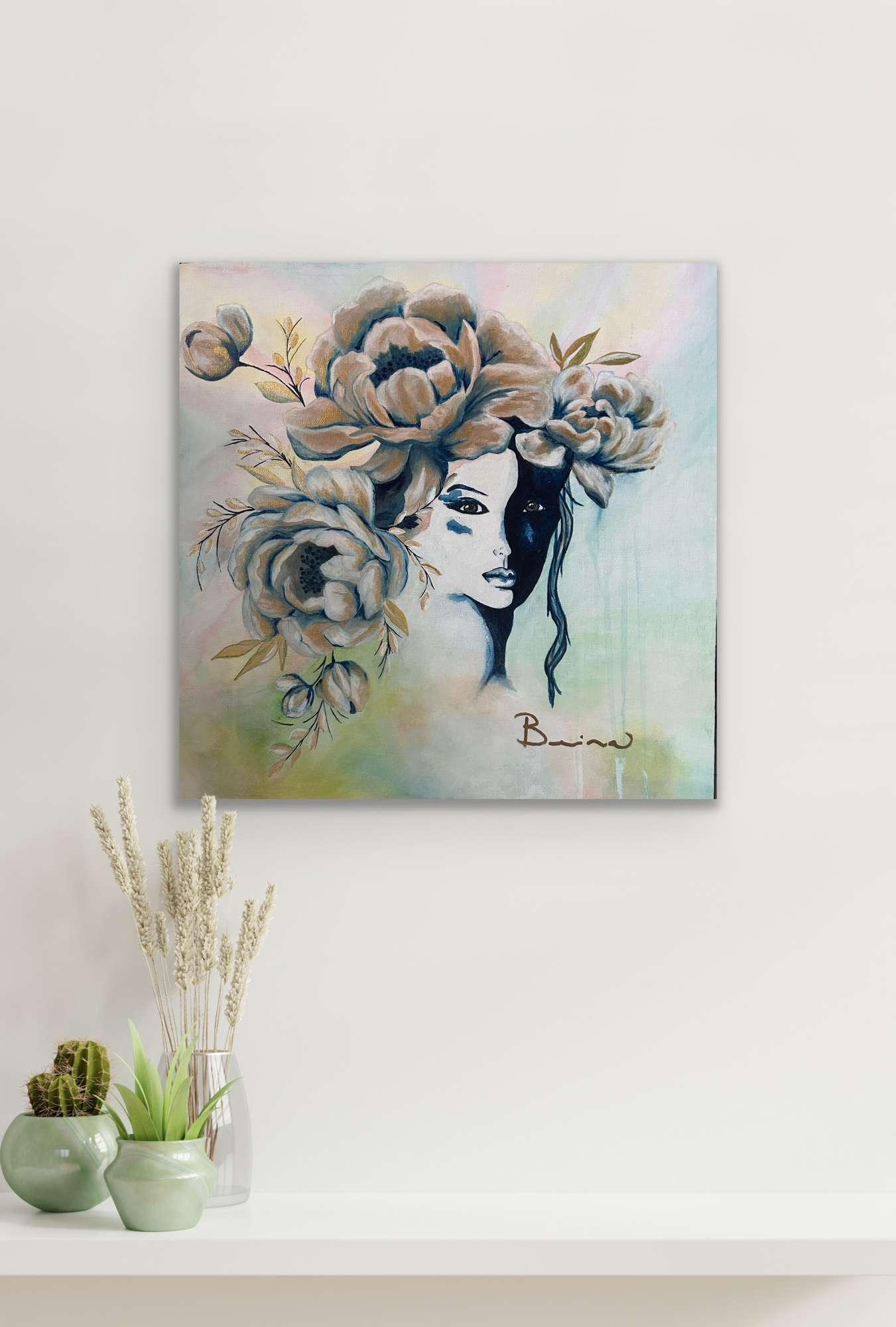 Féminité sacrée – Tableau femme et pivoines | Art intuitif