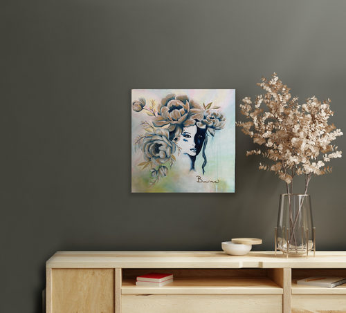 Féminité sacrée – Tableau femme et pivoines | Art intuitif