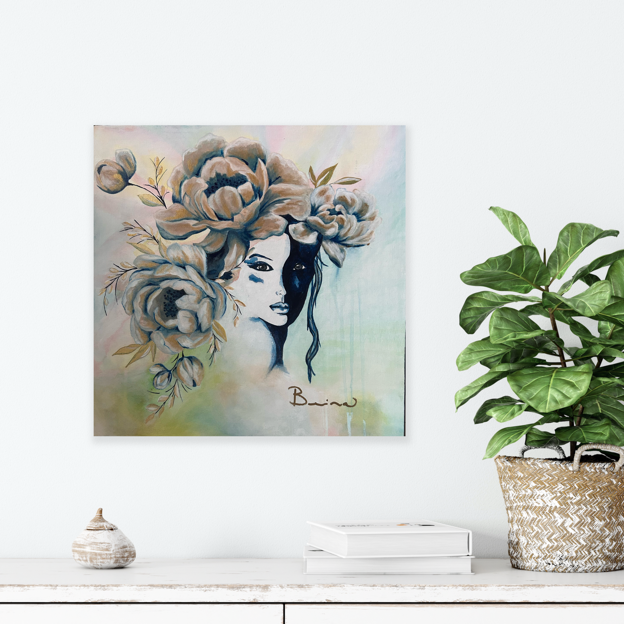 Féminité sacrée – Tableau femme et pivoines | Art intuitif
