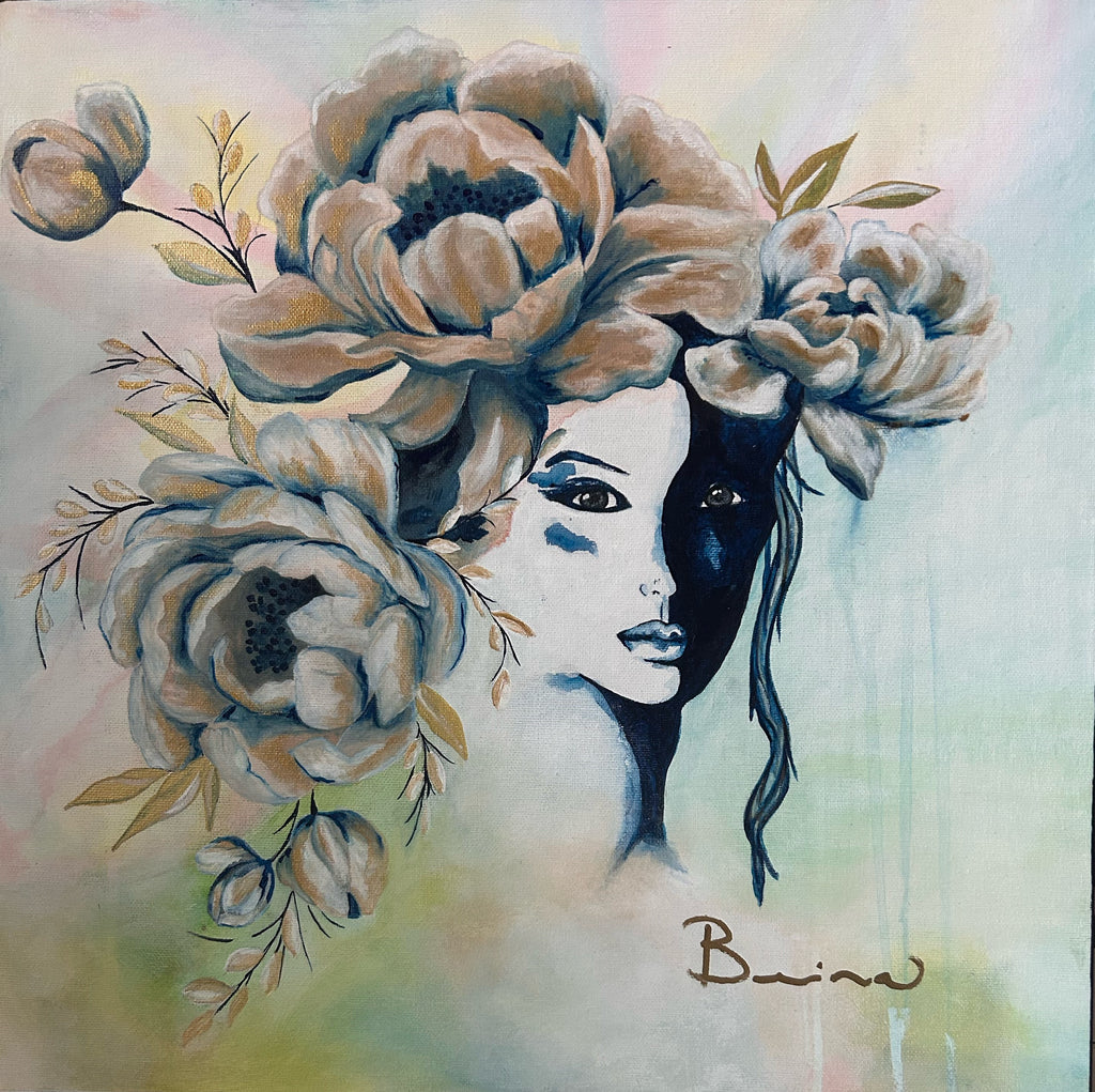 Féminité sacrée – Tableau femme et pivoines | Art intuitif