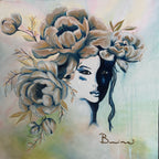 Féminité sacrée – Tableau femme et pivoines | Art intuitif